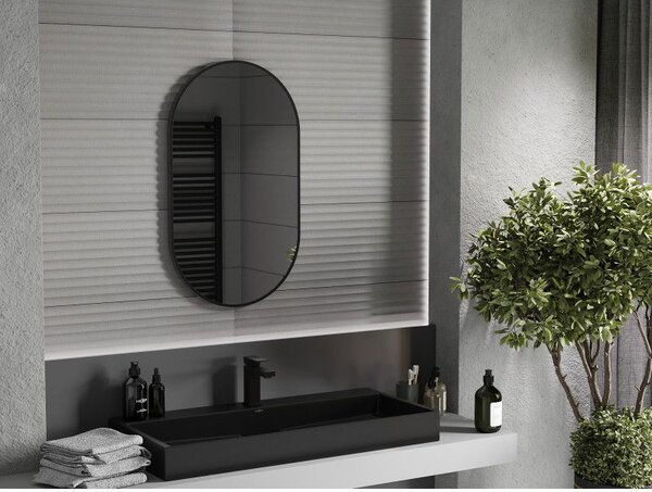 Mexen Loft ovális fürdőszobai tükör 85 x 50 cm, fekete keret - 9851-085-050-000-70
