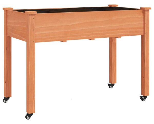 Barna tömör fenyőfa kerekes ültetőláda béléssel 118x59x80 cm