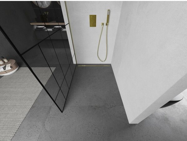 Mexen Kioto zuhanyfal Walk-in 80 x 200 cm, fekete minta 8 mm, arany kefélt - 800-080-101-55-78