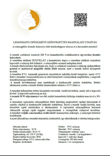 Lemosható cipőszárító fűtőszőnyeg S 30*85 cm