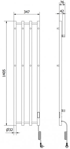 Mexen Pino, elektromos fűtőelem törülközőtartóval 1405x347 mm, 250 W, fehér, W301-1405-347-00-20