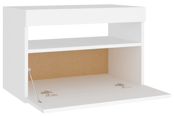 Fehér éjjeliszekrény LED-lámpákkal 60x35x40 cm szerelt fa