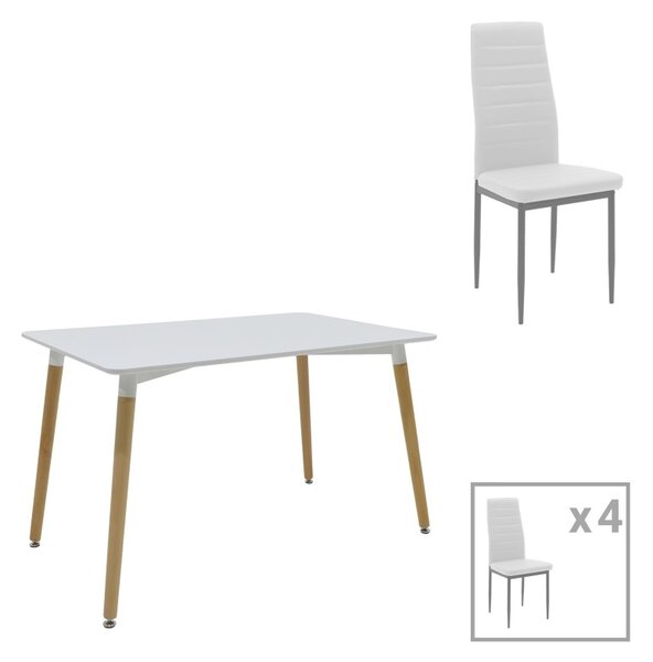 Étkezőgarnitúra, Natali-Parker, Pako World, MDF, fehér-natúr, 5 részes, 120x80x76 cm