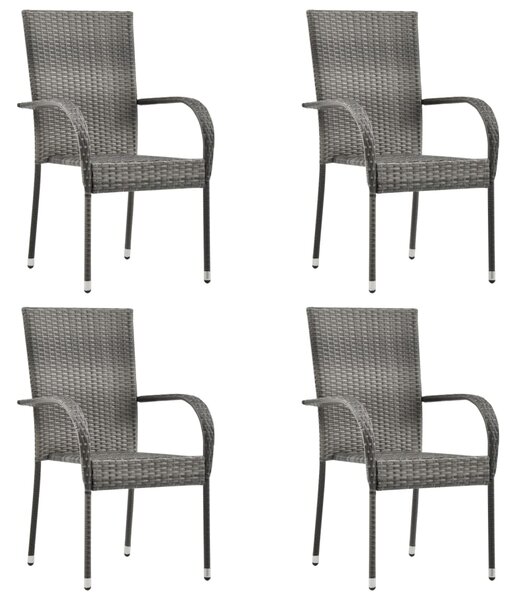 VidaXL 4 db szürke rakásolható polyrattan kültéri szék