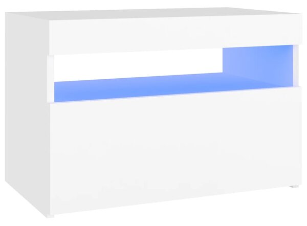Fehér éjjeliszekrény LED-lámpákkal 60x35x40 cm szerelt fa