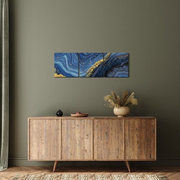 Kép - Kék-arany absztrakció (órával) (90x30 cm)