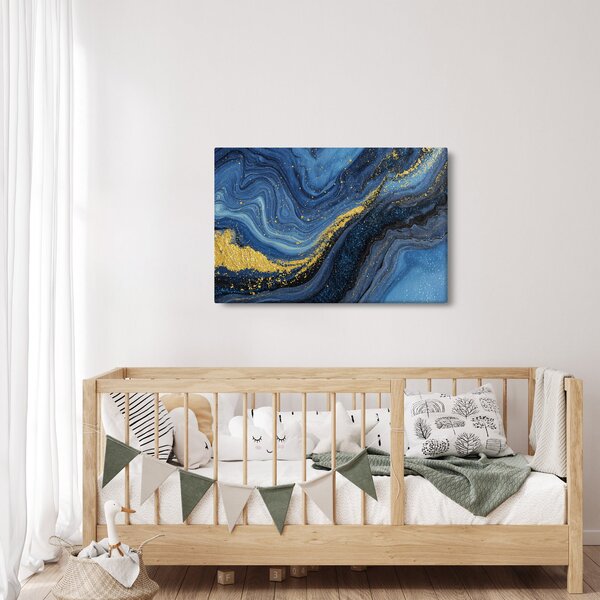 Kép - Kék-arany absztrakció (90x60 cm)