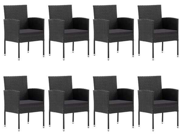 9 részes fekete polyrattan és acél kerti étkezőgarnitúra
