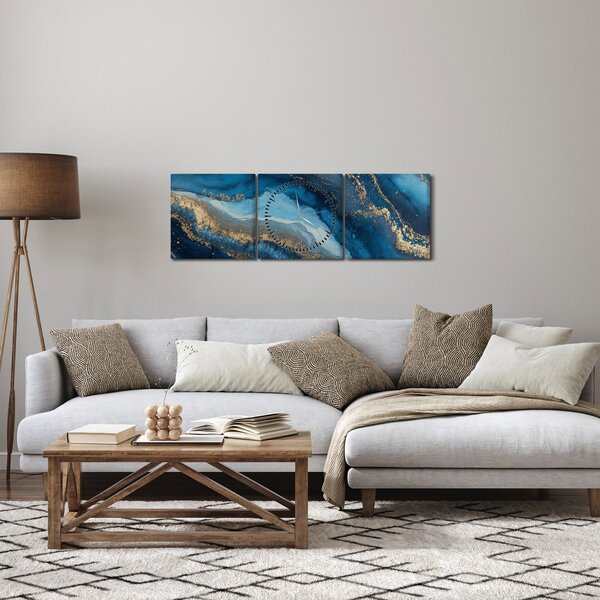 Kép - Kék márvány absztrakció (órával) (90x30 cm)