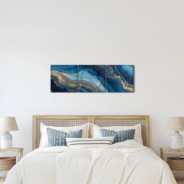 Kép - Kék márvány absztrakció (órával) (90x30 cm)
