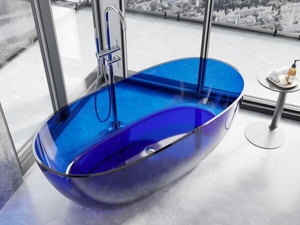 Mexen Pure Sapphire szabadon álló átlátszó kád 170 x 80 cm, krómozott lefolyó - 58071708016