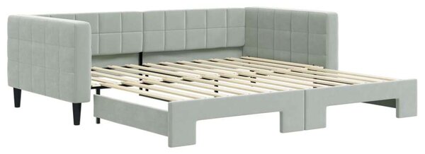 Világosszürke kihúzható bársony heverő 100 x 200 cm
