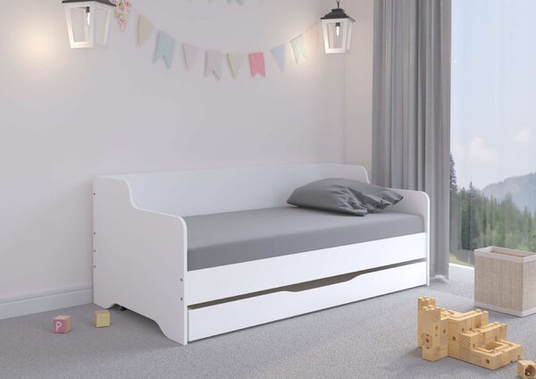 LILU gyerekágy Fehér 160x80cm matraccal és ágyneműtartóval - balos