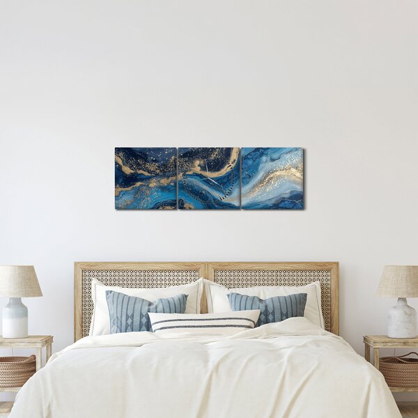 Kép - Kék-arany absztrakt márvány (órával) (90x30 cm)