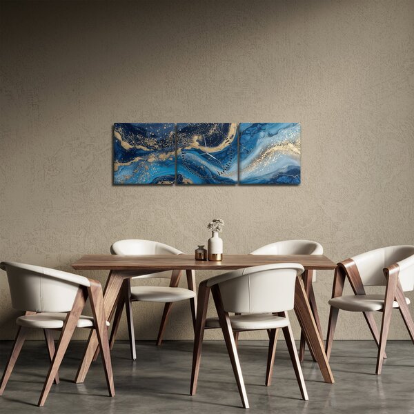 Kép - Kék-arany absztrakt márvány (órával) (90x30 cm)