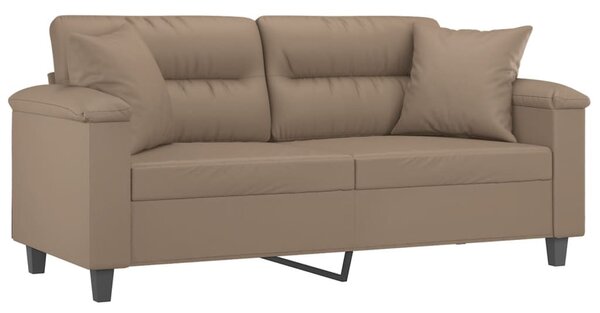 2 személyes cappuccino színű műbőr kanapé díszpárnákkal 140 cm