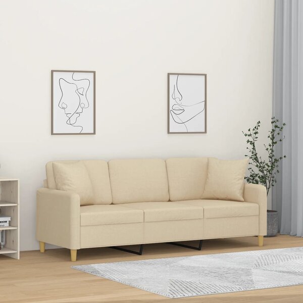 3 személyes krémszínű szövet kanapé díszpárnákkal 180 cm
