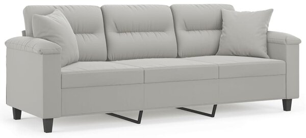 3 személyes világosszürke mikroszálas kanapé párnákkal 180 cm