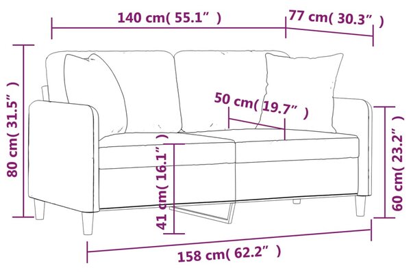 2 személyes barna szövet kanapé díszpárnákkal 140 cm