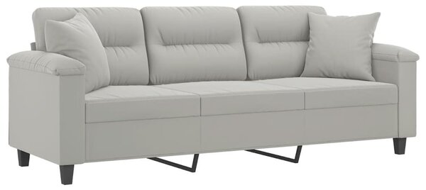 3 személyes világosszürke mikroszálas kanapé párnákkal 180 cm
