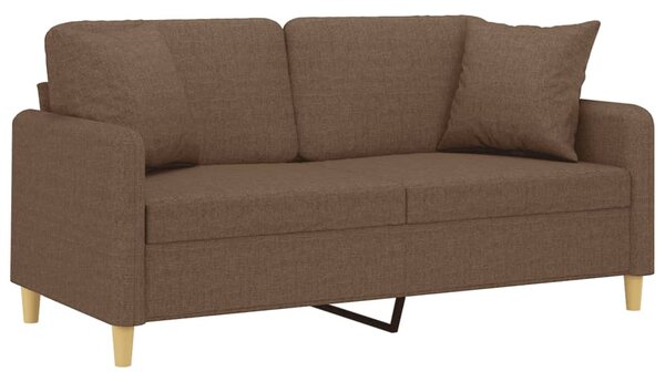 2 személyes barna szövet kanapé díszpárnákkal 140 cm