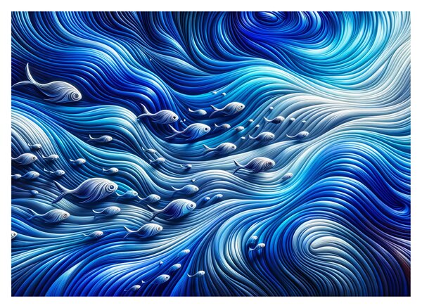 Üveg kép – Halak a hullámokban (70x50 cm)
