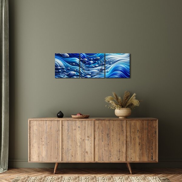 Kép – Halak a hullámokban (órával) (90x30 cm)