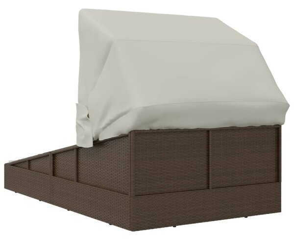 Barna polyrattan napozóágy összecsukható tetővel 200x114x128 cm