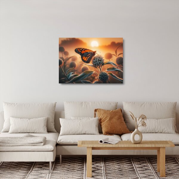 Üveg kép – Pillangó a lenyugvó napban (70x50 cm)