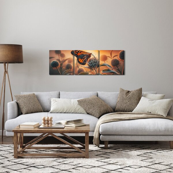 Kép – Pillangó a lenyugvó napban (órával) (90x30 cm)