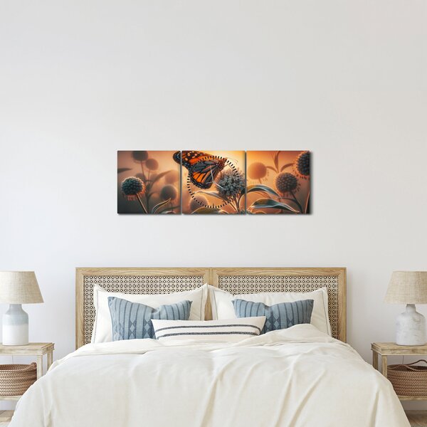 Kép – Pillangó a lenyugvó napban (órával) (90x30 cm)