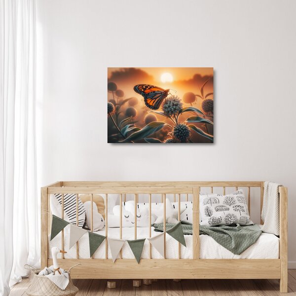 Üveg kép – Pillangó a lenyugvó napban (70x50 cm)