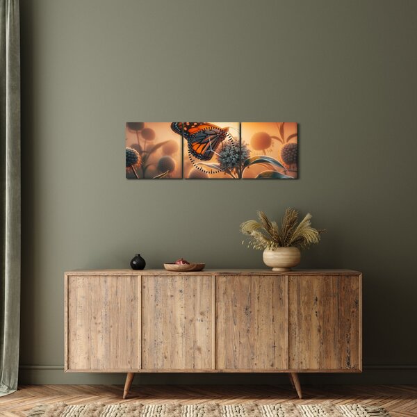 Kép – Pillangó a lenyugvó napban (órával) (90x30 cm)