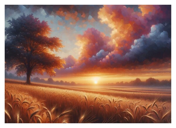 Kép – Naplemente a mezőn (70x50 cm)