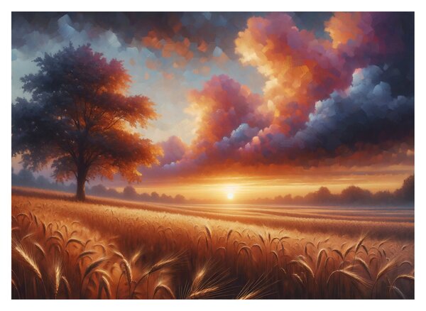 Üveg kép – Naplemente a mezőn (70x50 cm)