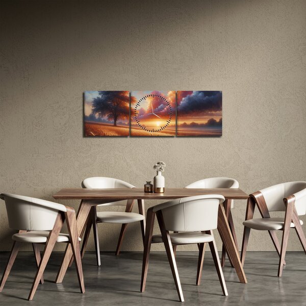 Kép – Naplemente a mezőn (órával) (90x30 cm)