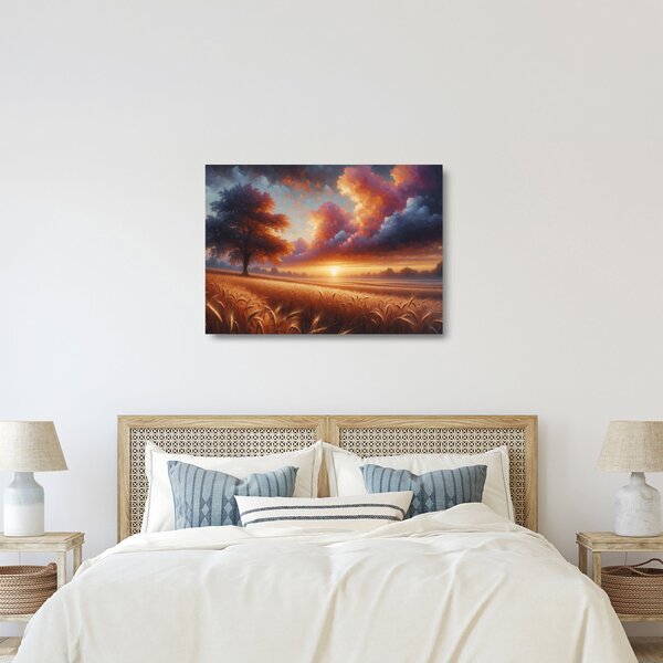 Üveg kép – Naplemente a mezőn (70x50 cm)
