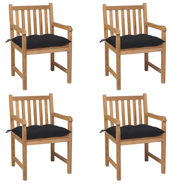VidaXL 4 db tömör tíkfa kerti szék fekete párnával
