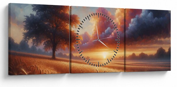 Kép – Naplemente a mezőn (órával) (90x30 cm)