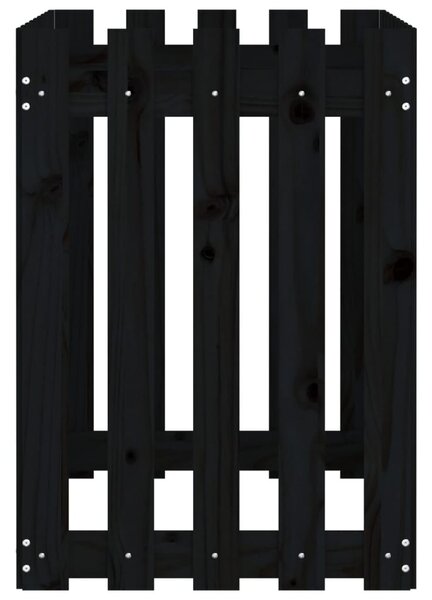 Fekete tömör fenyőfa kerti magaságyás kerítéssel 100x50x70 cm