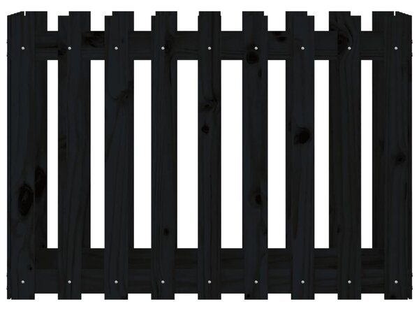 Fekete tömör fenyőfa kerti magaságyás kerítéssel 100x50x70 cm