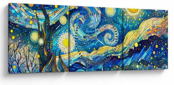 Kép – Csillagos éjszaka mozaikja (órával) (90x30 cm)