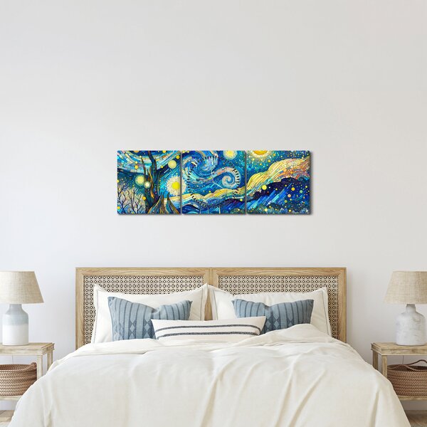 Kép – Csillagos éjszaka mozaikja (órával) (90x30 cm)