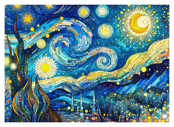 Kép – Csillagos éjszaka mozaikja (70x50 cm)