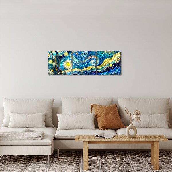 Kép – Csillagos éjszaka mozaikja (órával) (90x30 cm)