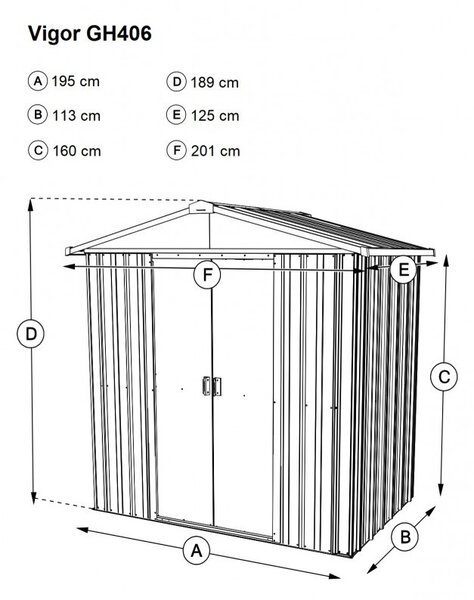 Kerti fém tároló ház 195 x 125 x 186 cm 2,5 m² GH406