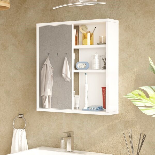 Fürdőszoba szekrény tükörrel, Bagno Pako World, fehér, 60x14x63 cm
