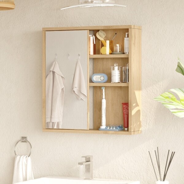 Fürdőszoba szekrény tükörrel, Bagno Pako World, natúr, 60x14x63 cm