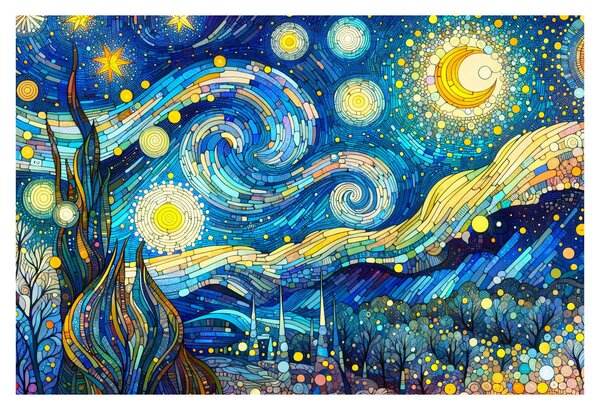 Kép – Csillagos éjszaka mozaikja (90x60 cm)