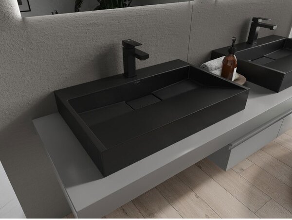 Mexen Ava pultra helyezhető mosdó konglomerátumból 1/O 70 x 46 cm, fekete - 23017071